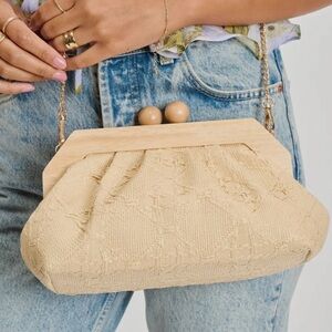 Elegant Beige Clutch with Wooden Frame